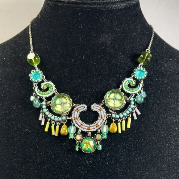 Ayala Bar Signed Handcrafted Double 4 leaf clover Statement  Necklace - Picture 1 of 8